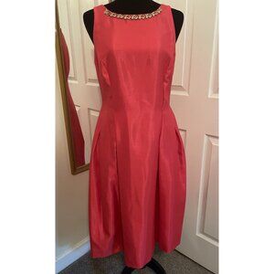 Tahari Arthur S Levine Fit and Flare Coral Pink Sleeveless Dress Size 8P Formal